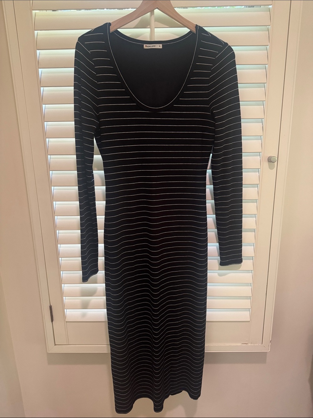 Marine Layer Black and White Striped Long-Sleeve Scoop Maxi Dress